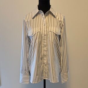 Madewell Striped Button-Up Shirt white and navy/grey stripes size 4